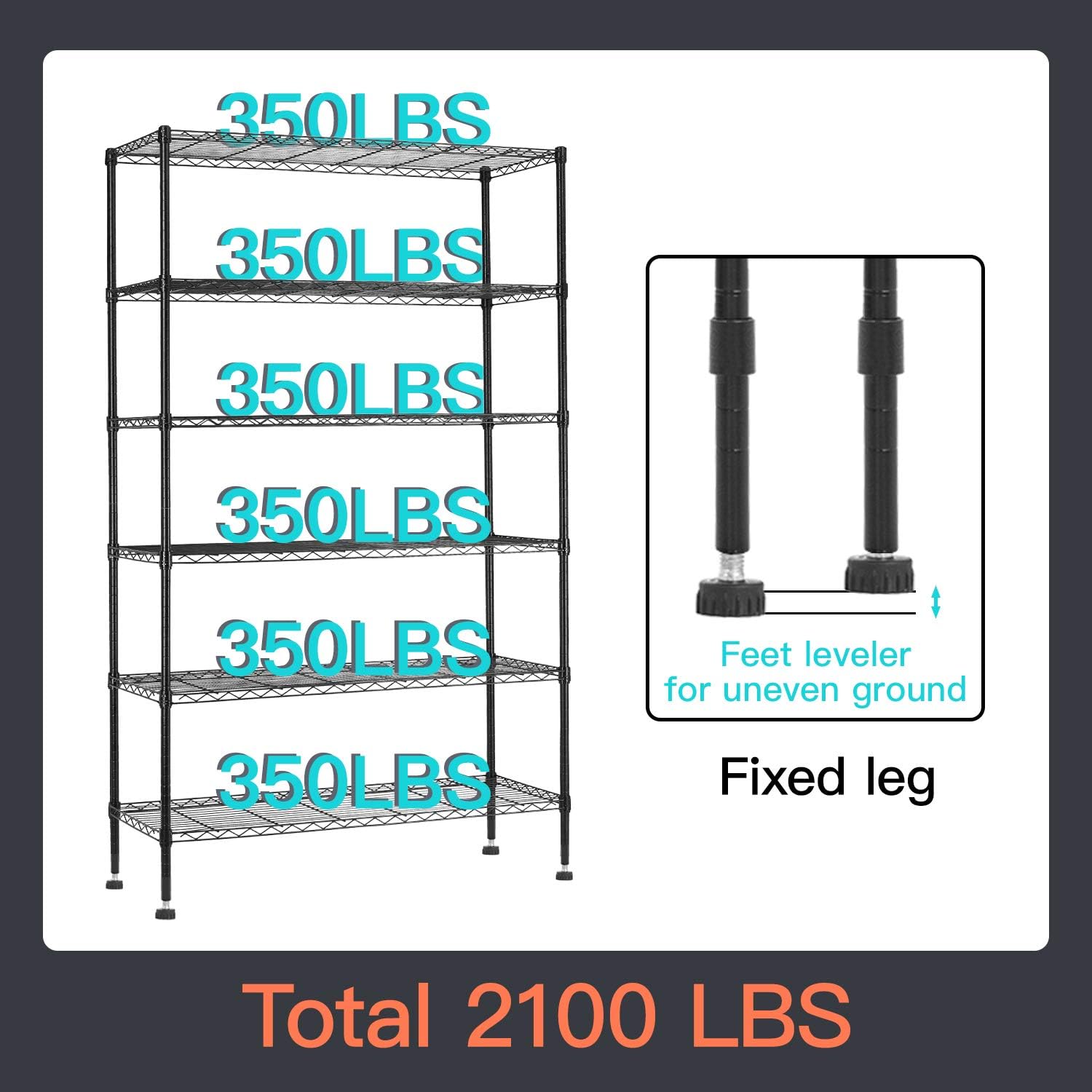 Commercial Wire Shelving Unit Metal Shelf Casters Adjustable Layer Rack Strong Steel for Restaurant Garage Pantry Kitchen Garage (48×18×72, Black)