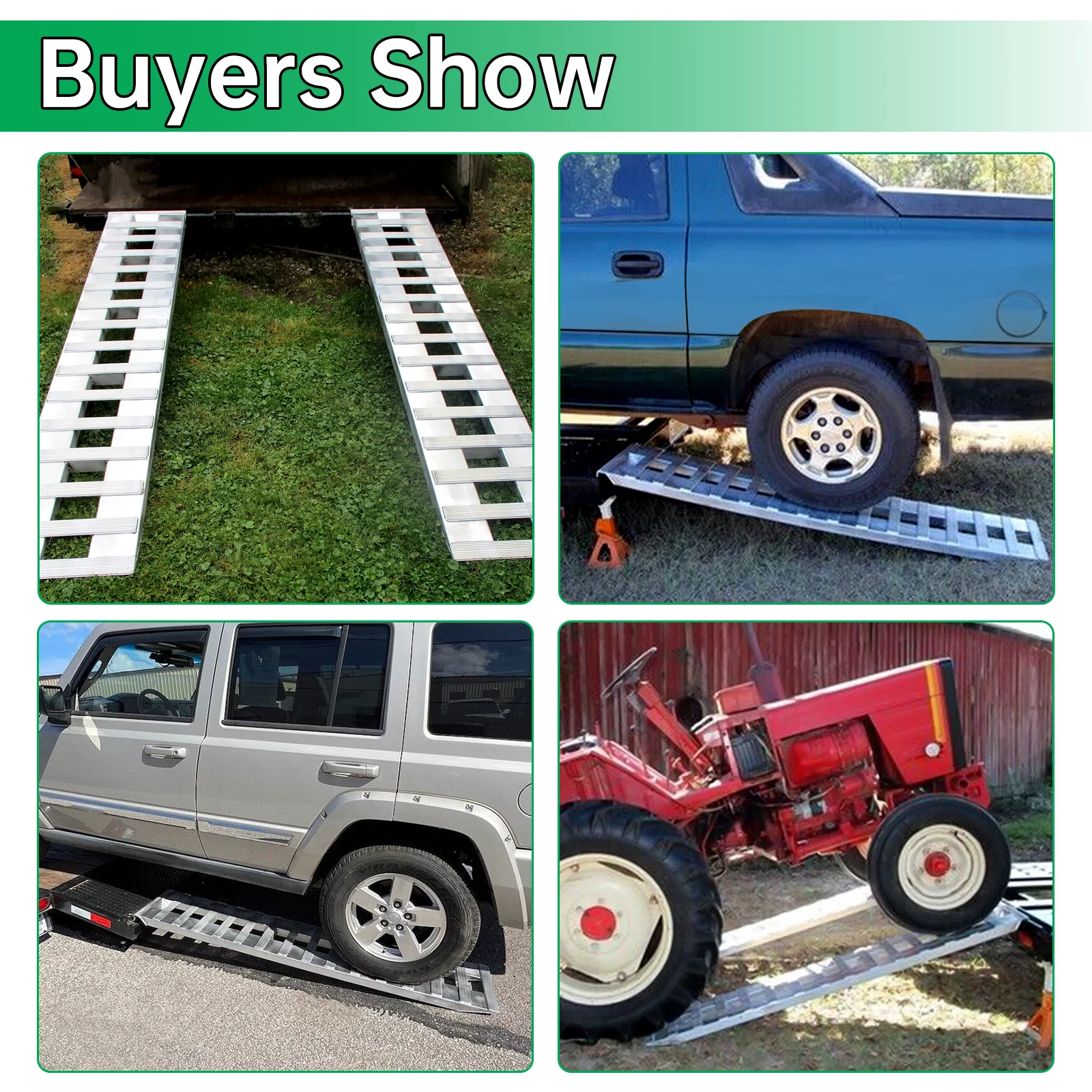 HECASA Pair Truck Car Auto Trailer Ramps 80" X 15" X 2.3" 6000 LBS Universal Truck Trailer Hook End Knife Foot Heavy Duty for ATV, Lawn Mower, Motorcycle Silver Aluminum