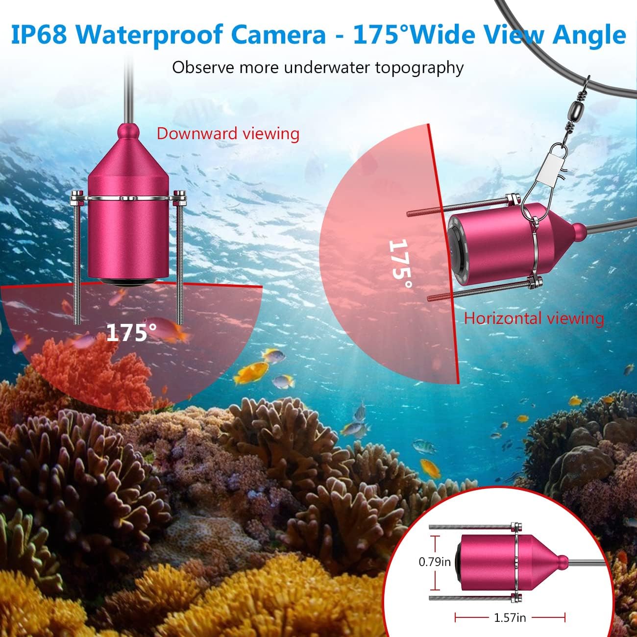 Portable Underwater Fishing Camera, 4.3 inch HD 1000TVL Color Monitor Ice Fishing Camera with 30m/98ft Cable, Waterproof IP68 Fish Finder Red IR Infrared LED Lights for Ice Sea Lake Boat Fishing