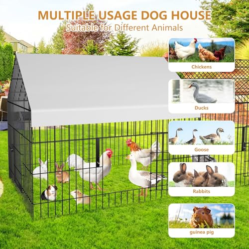 Metal Chicken Coop 87"×40" with Cover Chicken Run Pen for Yard Outdoor Large Portable Chicken Playpen Enclosure Rabbit Small Animal Dog Poultry Cat Cage Duck Hen (130" L x 40" W x 40" H)