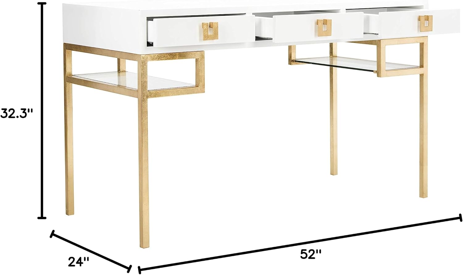 Safavieh Couture Home Office Neria Glam White Lacquer and Gold Leaf 3-drawer Writing Desk