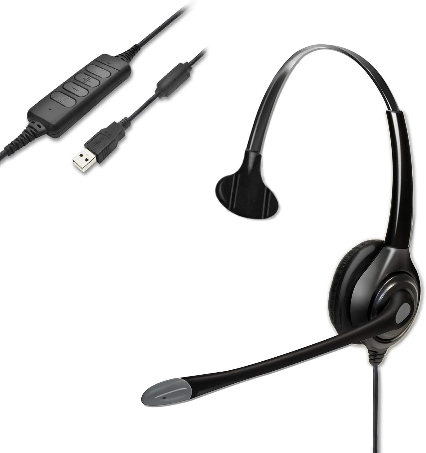 USB Headset with Microphone Computer Headphone with Noise Cancelling, Corded Monaural H390 Headset Computer Pro Headphones for Business Skype UC Lync Softphone Call Center Office