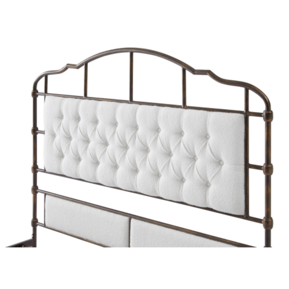 Queen size High Boad Metal bed with soft head and tail, no spring, easy to assemble, no noise  Foam + White + Metal + Bedroom + Queen + Bed Frame