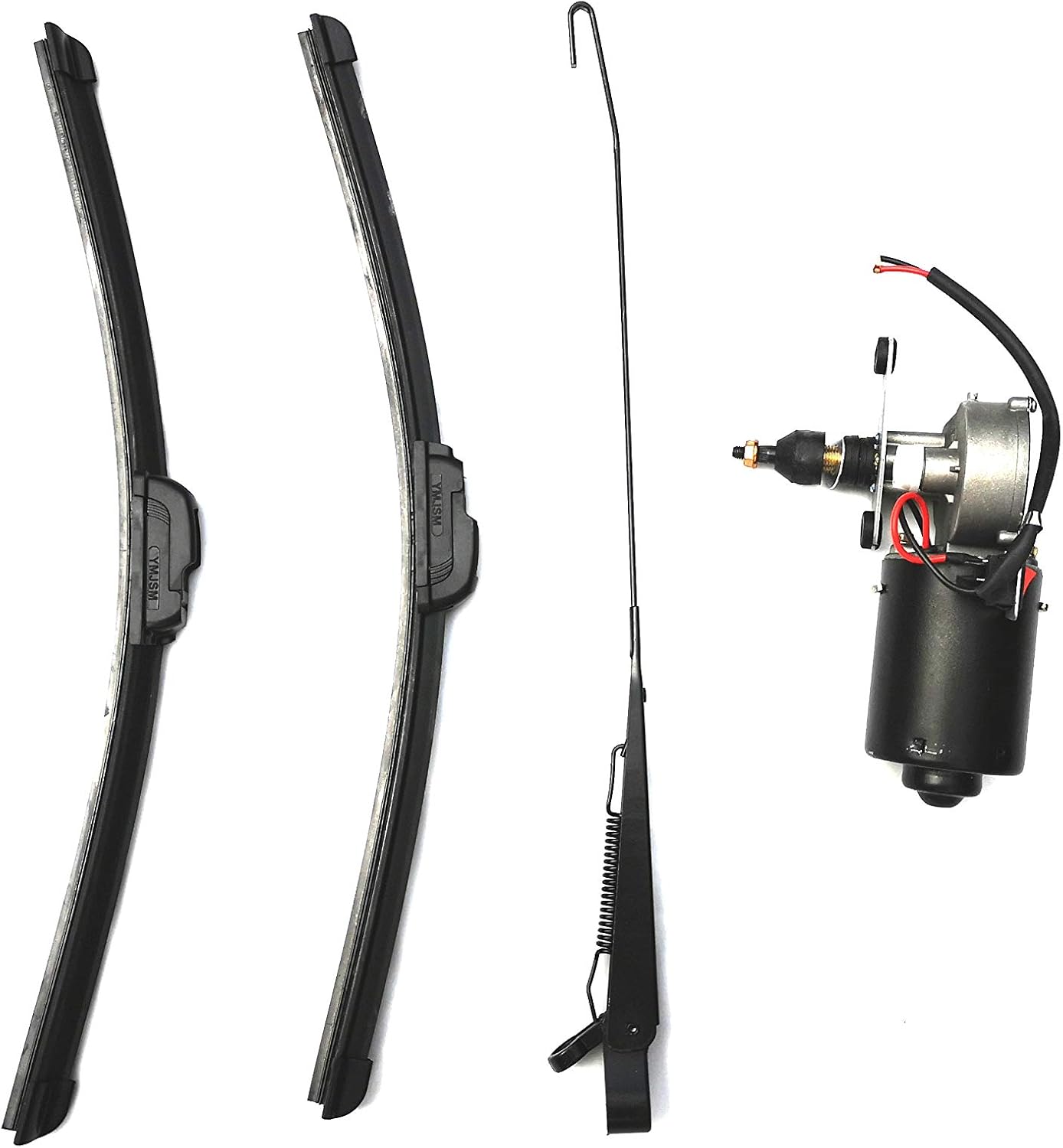 Qarmar Electric UTV Windshield Wiper Kit w/ 12v Motor Fits Hard Coated Polycarbonate Or Glass Windshields, Universal Windshield Wiper Arm,Blade Arm:350mm /Blade x2 : 350mm Pack of 2