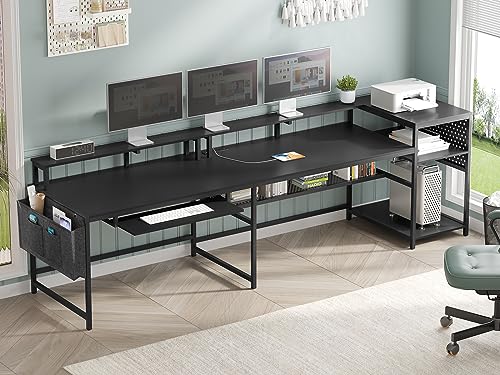 SEDETA L Shaped Gaming Desk, Convertible 96" Home Office Desk or Corner Desk, L Shaped Desk with Power Outlets & LED Strip, Monitor Stand, Keyboard Tray, Pegboard and Storage Shelves, Grey