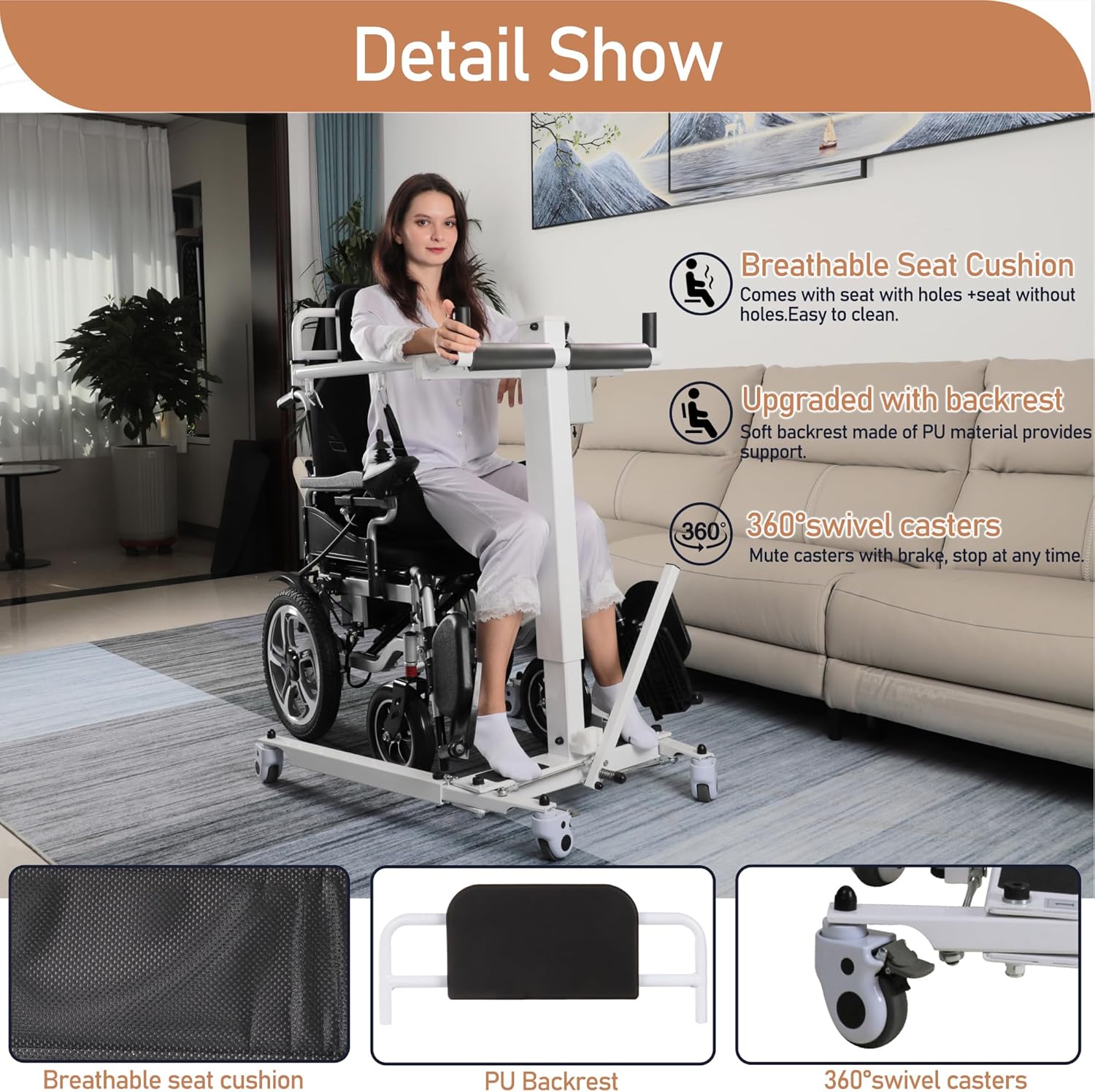 Electric Patient Lift Transfer Chair Patient Lift Wheelchair for Home Foldable Portable Patient Lift Chair with Adjustable Base, from Bed to Wheelchair Transfer and Wheelchair to car, White