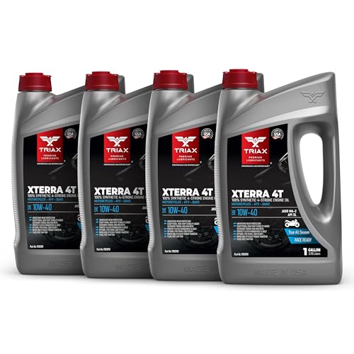Triax XTerra 4T 10W-40 Full Synthetic Ester VTWIN Motorcycle Oil, Enhanced and Friction Modified JASO MA-2 API SN, SL, SM, Enhanced Film Strength and High Temp Stability (4 Gallon Case)