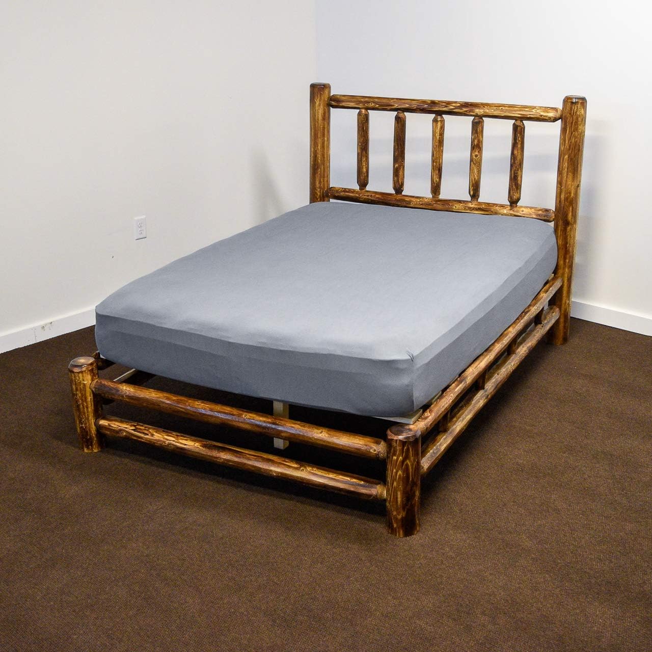 Torched Cedar Handcrafted Platform Bed - Double Log Side Rails/Solid Wood/Made in USA/Queen