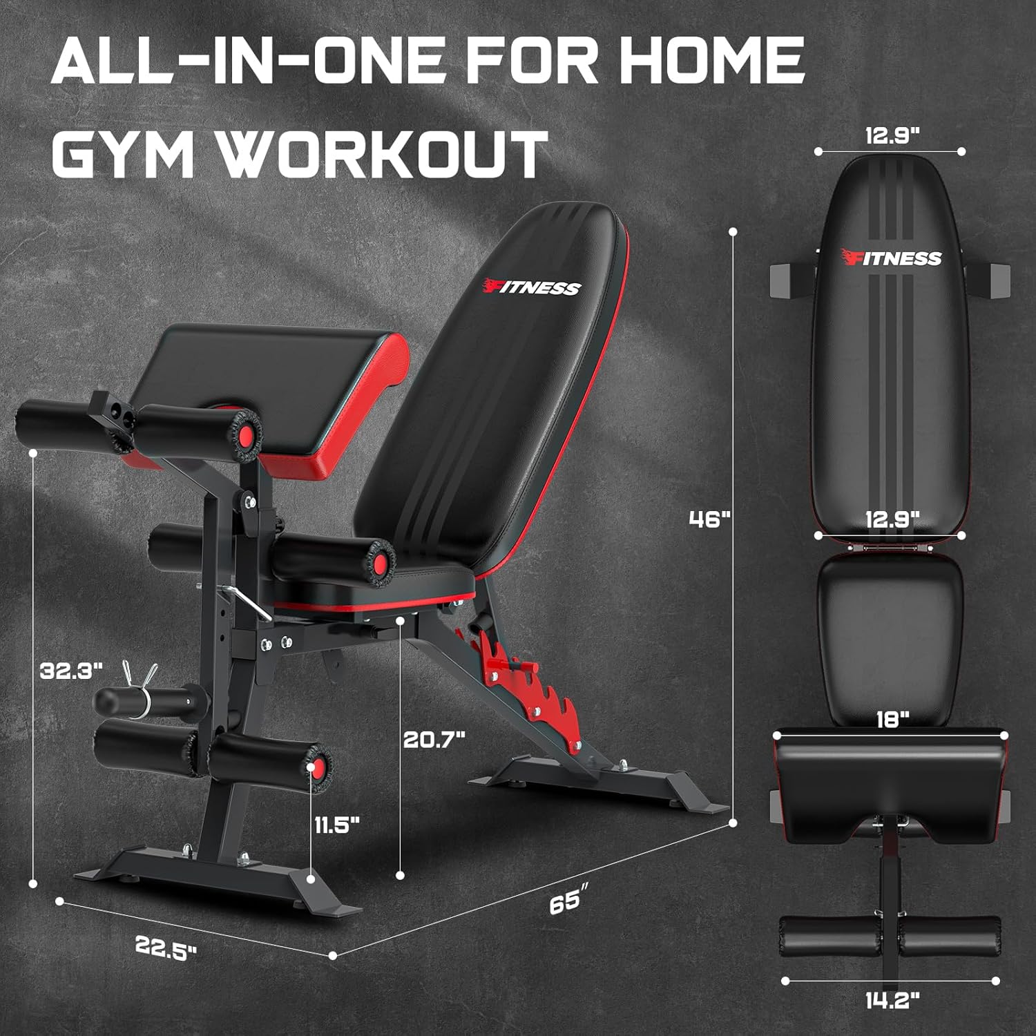 Adjustable Weight Bench Press, 800lbs Load Workout Bench for Home Gym, Weight Bench with Leg Extension and Preacher Pad Flat Incline Decline Benchs for Home Strength Training
