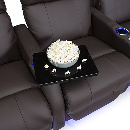 Seatcraft Sienna Home Theater Seating, Living Room, Bonded Leather, Power Recline, Space-Saver Armrests - Tray Tables - Ambient Base Lighting and Lighted Cupholders (Row of 3, Black)