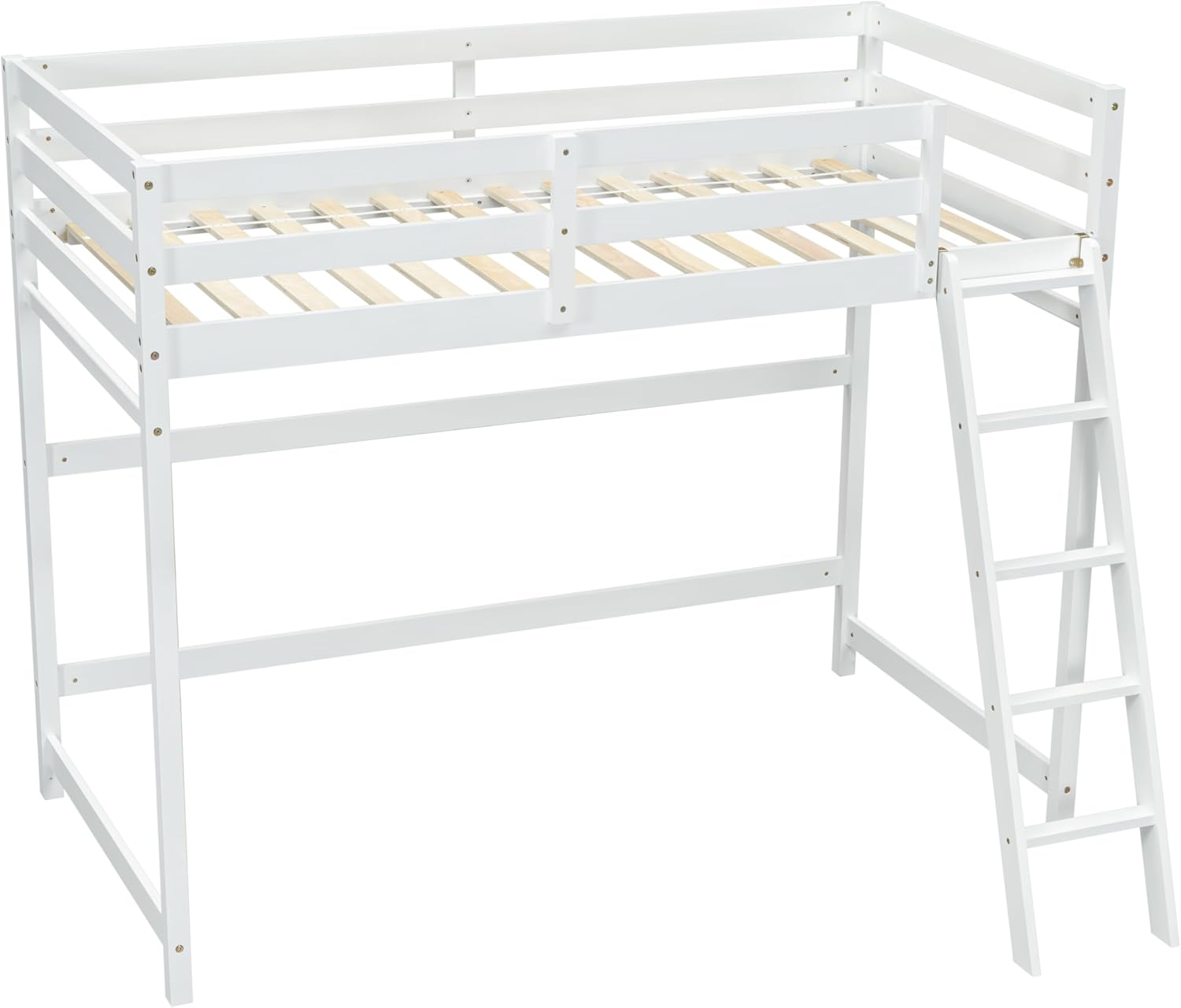 Twin Size High Loft Bed with Ladder Safety Guardrail,Wooden Loft Bed Frame for Kids/Teens,Space-Saving Design for Boys/Girls Bedroom,Easy Assemble,No Box Spring Needed,White