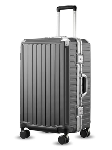 LUGGEX Aluminum Frame Luggage with Spinner Wheels, Zipperless Polycarbonate Hard Shell Carry On Luggage, 20 Inch Suitcases, Charcoal Metallic
