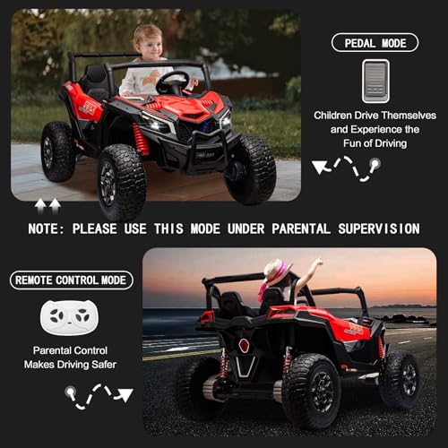 MOLACHI 24V 2 Seater Kids Ride on UTV Car,4WD Battery Powered Electric Vehicle for Kid,Ride On Truck with Remote Control,Safety Belts,3 Speeds,Bluetooth (Pink)