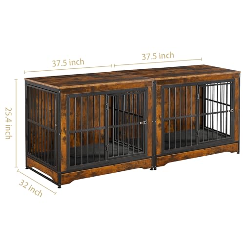 Rovibek 86" Extra Large Corner Dog Crate Furniture, Double Dog Kennel Furniture for 2 Large Dogs, Stackable Dog Crates Furniture with Removable Divider & Hidden Tray & 3 Doors