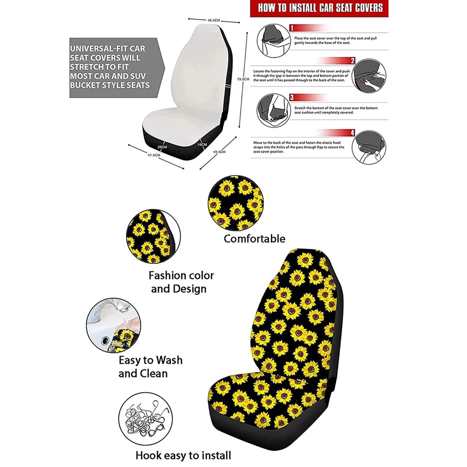 Binienty Aesthetic Flower Mushroom Car Seat Covers Full Set of 11-Cup Holder Coaster,Key Chain,Front Rear Bench Protector,Steering Wheel Cover Accessories,Auto Seat Belt Pads for Most Van/SUV
