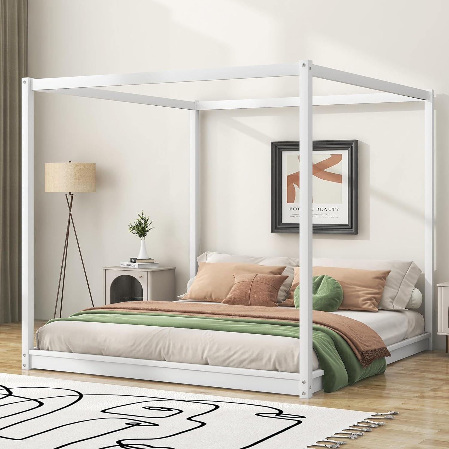 White Pine Wood Canopy Platform Bed Support Legs Modern Contemporary Includes Hardware