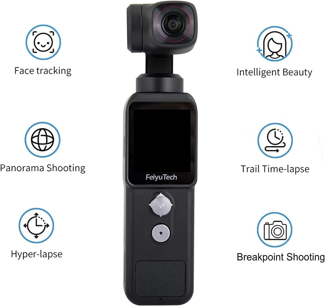 FeiyuTech Pocket 2 Action Camera 3-Axis Gimbal Stabilized 4K Video Handheld Gimbal Integrated Camera, 130° View, Magnetic Body, 4xZoom, 512G Card Slot, Beauty Effect, with Mic for YouTube TikTok Vlog Pack of 2