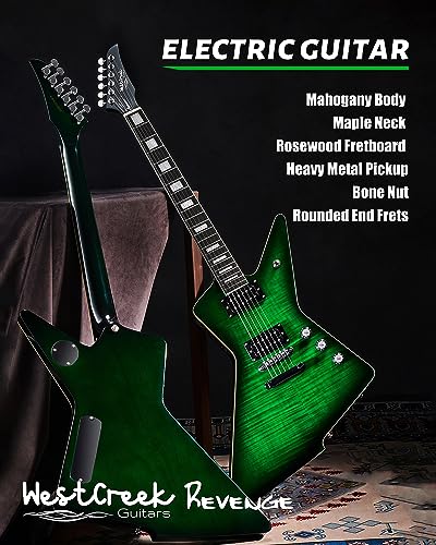 WestCreek Revenge Solid Body Electric Guitar, Heavy Metal Guitar, Right Handed, Heavy Metal Pickups, Rounded End Jumbo Frets, Bone nut, Rosewood Fretboard, Mahogany Body (Blue Yellow Gradient)