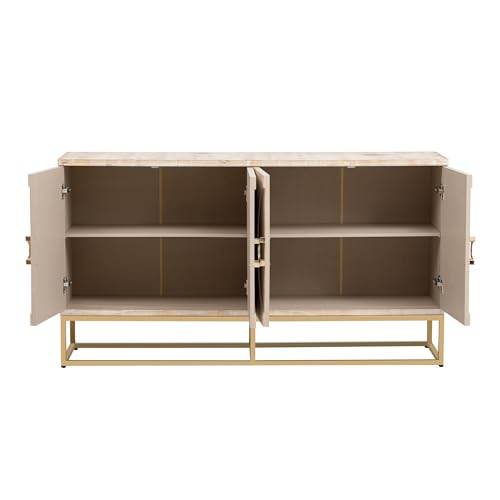 Modern Sideboard Buffet Cabinet with Shelves & 4 Doors, Large Storage Cabinet Coffee Bar Wine Bar Cabinet Wood Buffet Console Table for Entryway, Living Room, Study, Kitchen, Dining Room,Beige