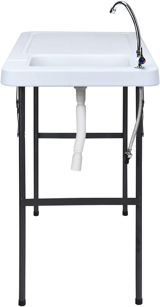 Giantex Folding Fish Cleaning Table, Camping Table with Sink and Faucet, Picnic Table with Drain Hose, Outdoor Cutting Table, Portable Fish Table, 45x 23.6x 37.4
