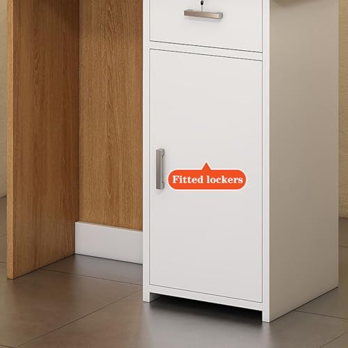 Reception Desk, Front Desk Reception Counter with Led Lights and Lockable Drawer, L-shap Checkout Counter, Portable Podium Stand, for Office, Beauty Salon, Lobby