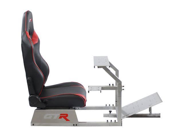 GTR Simulator GTA Model Silver Frame with Black/Red Real Racing SEAT, Driving Simulator Cockpit Gaming Chair with Gear Mount