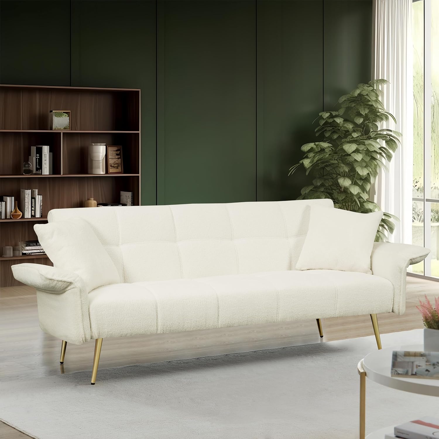 701 futon sofa bed, convertible double sofa bed with folding armrests for living rooms and