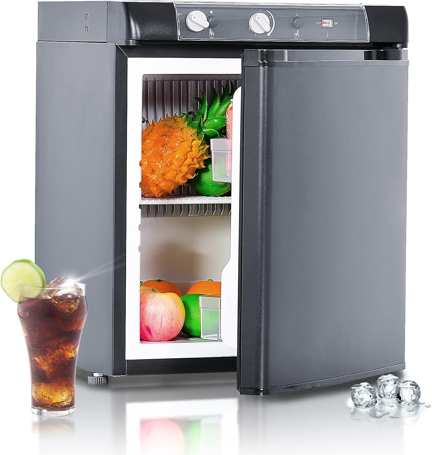 Techomey Propane Refrigerator for camper, Propane Fridge 1.4 Cu.Ft, Gas Refrigerator 12 V/110V/GAS LPG, 3 Way Refrigerator, Quiet Compact Rv Refrigerator for Semi Truck, Truck, Camper Van, Rv, Garage, Black