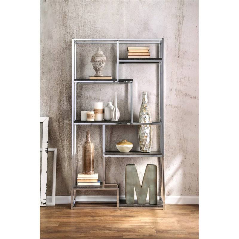 Furniture of America Jan Modern 6 Shelf Bookcase in Chrome