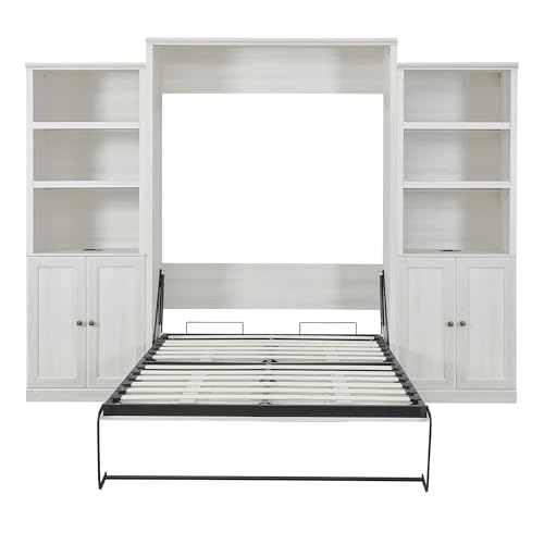Queen Size Murphy Bed Wall Bed with a Storage Shelf, Space-Saving Wall Bed for Multipurpose Guest Room or Home Office - Gray