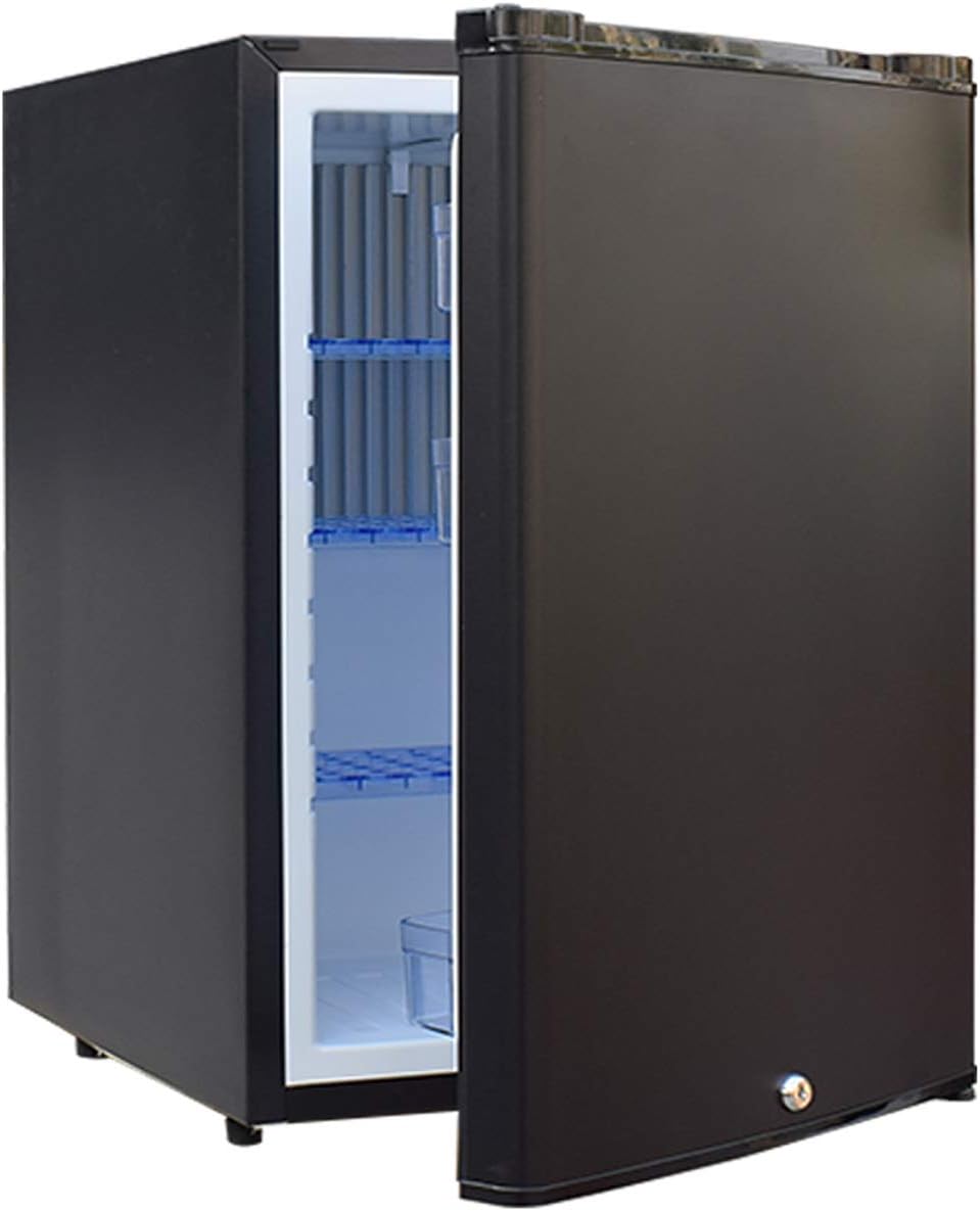 SMETA Mini Fridge No Noise: Absorption Refrigerator 12V/110V Portable for Dorm Office Truck Camper, with Lock, DC AC, 1.0 Cu.Ft, Black