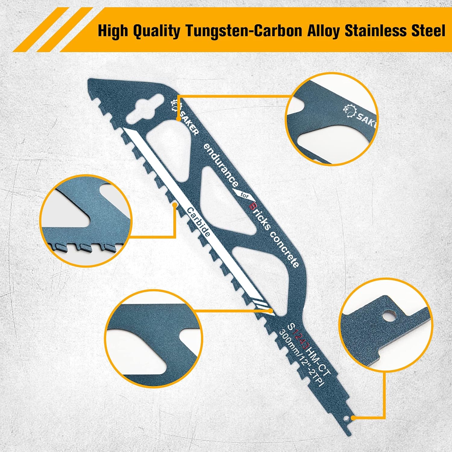 Saker Saw Blade-Demolition Masonry Reciprocating Hard Alloy Saw Blades for Cutting Wood,Porous Concrete,Brick 12”/300mm Pack of 2