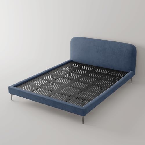 Acanva Modern Minimalist Upholstered Platform Bed Frame with Headboard, Mattress Foundation Base with Metal Slats Support, No Box Spring Needed, Non-Slip, White, Full Size