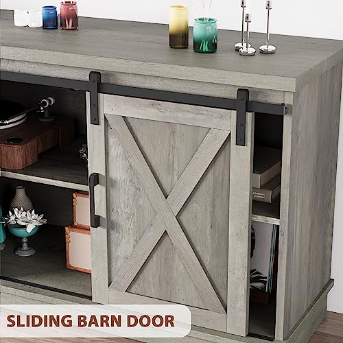 IDEALHOUSE Farmhouse TV Stand for 65 Inch TV, Entertainment Center with Storage and Sliding Barn Doors, Modern Media TV Console TV Stands for Living Room Bedroom (White)