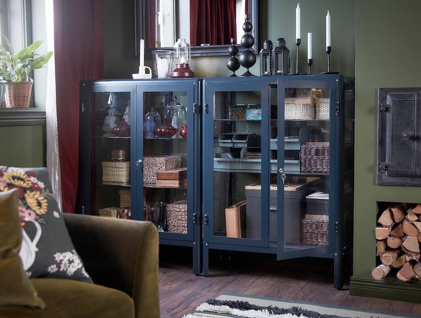 IKEA - FABRIK?R Glass-Door Cabinet, black-blue, 31 7/8x44 1/2