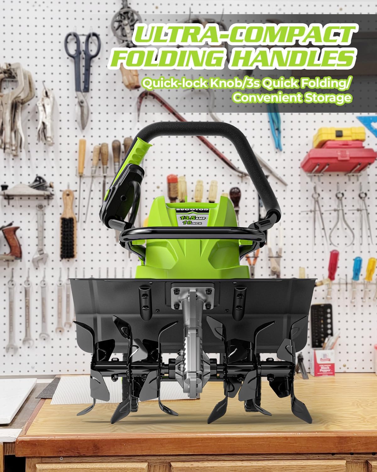 18-Inch 13.5 Amp Tiller/Cultivator with 6 Steel Tines, 3-Adjustable Wheels, Foldable Handle, 8'' Tilling Depth Electric Corded Tillers, Electric Garden Rototiller for Garden Lawn Soil Digging