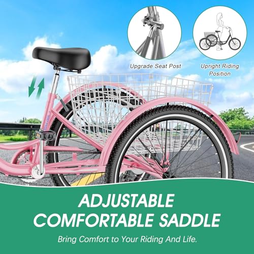 LILYPELLE Adult Tricycle 7 Speed, 3 Wheel Bike Adult, 20/24/26 inch Wheels Cruiser Bikes with Cargo Basket for Seniors, Women, Men
