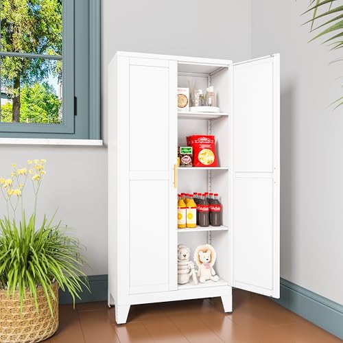 75.2" Tall Metal Pantry Cabinet, Storage Cabinets with 4 Door and 4 Adjustable Shelves, Black Kitchen Pantry Storage Cabinet, Freestanding Cupboard for Kitchen Dining Room Living Room Bathroom