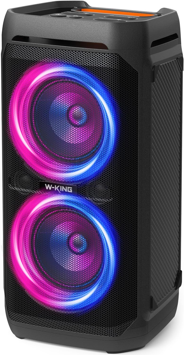 W-KING 220W Peak 100W RMS Bluetooth Speakers, IPX6 Waterproof, V5.3 Portable Party Boombox Speaker Wireless Deep Bass/115dB Loud Massive Sound,Karaoke Outdoor LED Lights/Mic & Guitar Port/Echo/USB/EQ