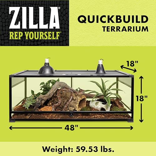 Zilla QuickBuild Terrarium, Sleek Glass Reptile Habitat, Easy Setup, Suitable for all Types of Reptile Pets, Whether Amphibians, Reptilians, Snakes, or Even Arachnids, 48"x18"x18"