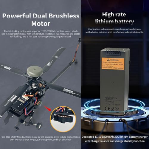 Aetheria RC Helicopter F11 AH64 Airplane, 2.4G 6CH Remote Control Aircraft, Dual Brushless Motor, 6G/3D Stunt Copter Model for Adults-1:32 Scale (RTF Version)