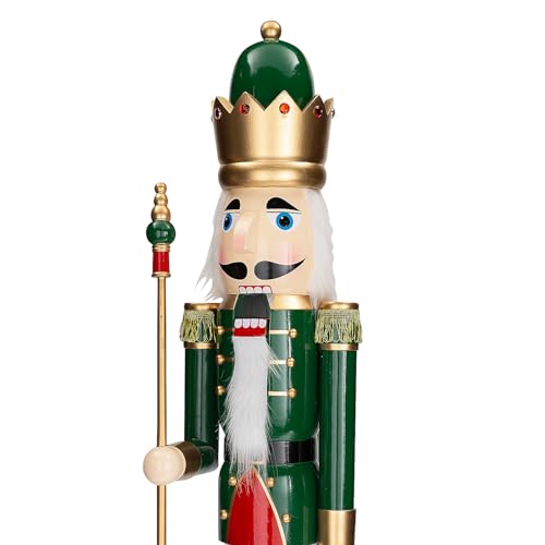 Fun Express 3 Ft. Large Classic Green Wooden Holiday Nutcracker with Scepter, Festive Christmas Decoration