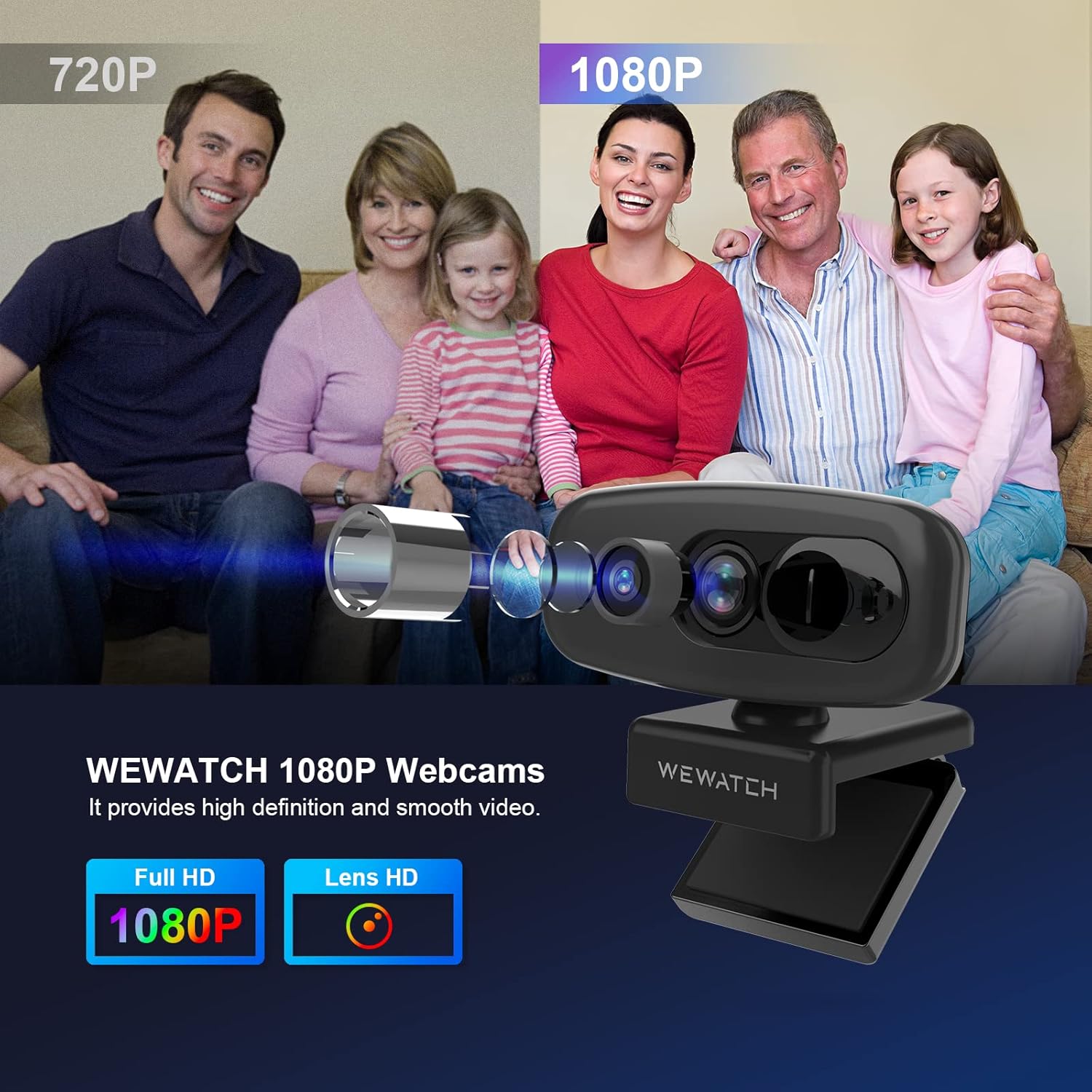 1080P Webcam, WEWATCH PCF2 Web Camera with 2 Microphone, Auto Focus Webcams, Plug & Play USB Webcam, Low Light Correction,Auto Exposure Control for Live Streaming/Video Conference, Zoom/Skype/FaceTime