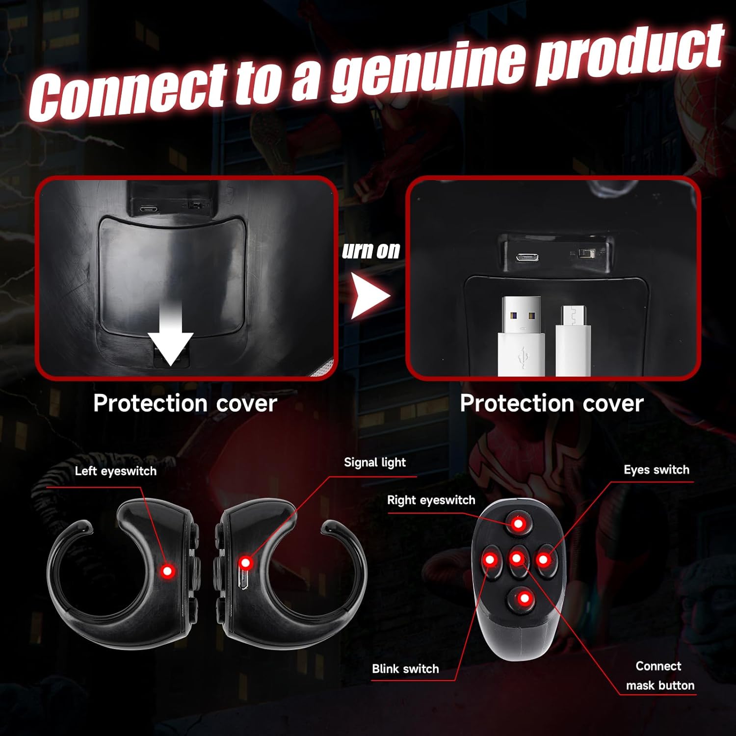 Spider Hero Mask Toy with Moving Eyes- Movable Eyes Remote Control, Full Face - Great for Halloween, Christmas, Cosplay