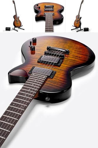 AKLOT Muti-Tone Electric Guitar with Coil-Split: Roasted Maple Neck, Flame Maple Graphic Top, Dual Humbuckers Pickups, Beginner Guitar Kit with Gig Bag, Lesson Book, Strap, Picks, Violet Venom