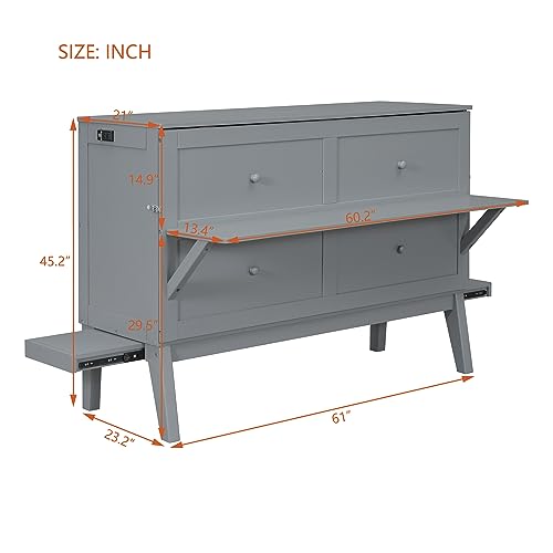 XD Designs Modern Full Size Murphy Bed with Cabinet and Drawers, Traditional Solid Wood Murphy Bed Chest, Can be Folded into a Wardrobe, Storage Platform Bed Wall Bed, Space-Saving Design