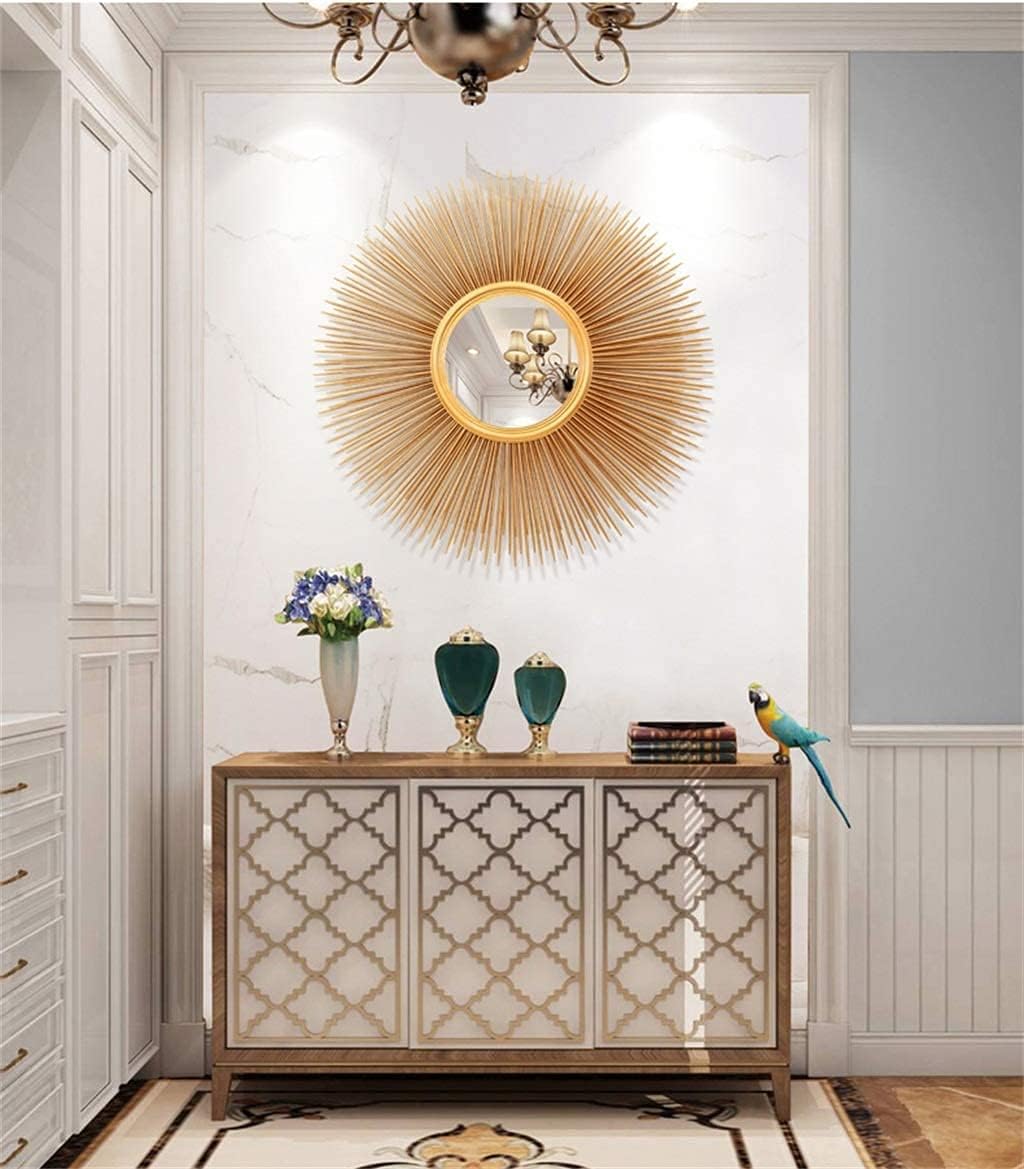 Mirror Large Retro Mirror Decorative Wall Hanging in Sunburst Shape Brushed Gold Sunburst Round Wall Mid Century Modern Style Gold Finish Living Room