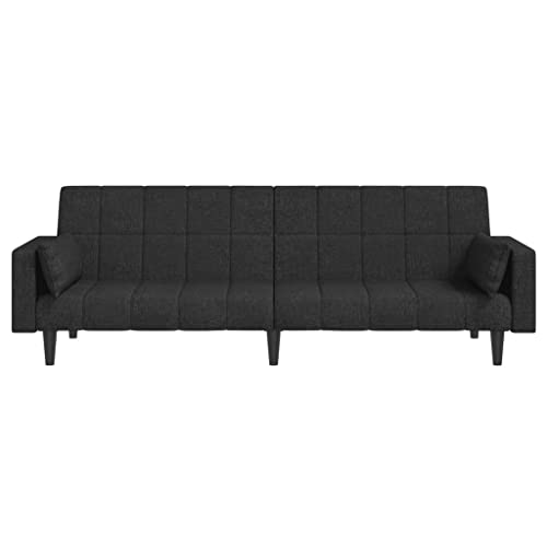 2-Seater Sofa Bed with Two Pillows Black Fabric,Convertible Sleeper Sofa Bed with Comfortable Fabric Upholstery, for Living Rooms and Guest Rooms Sofas & Couches for Living Room
