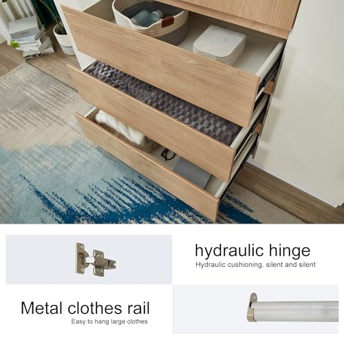 Armoire Wardrobe Closet Cabinet, 4 Door 3 Drawers Wooden Tall Cabinet Closet Wardrobe for High Storage Capacity, White Closet Cabinet with Hanging Rod 63" L x 20.3" W x 74.2" H