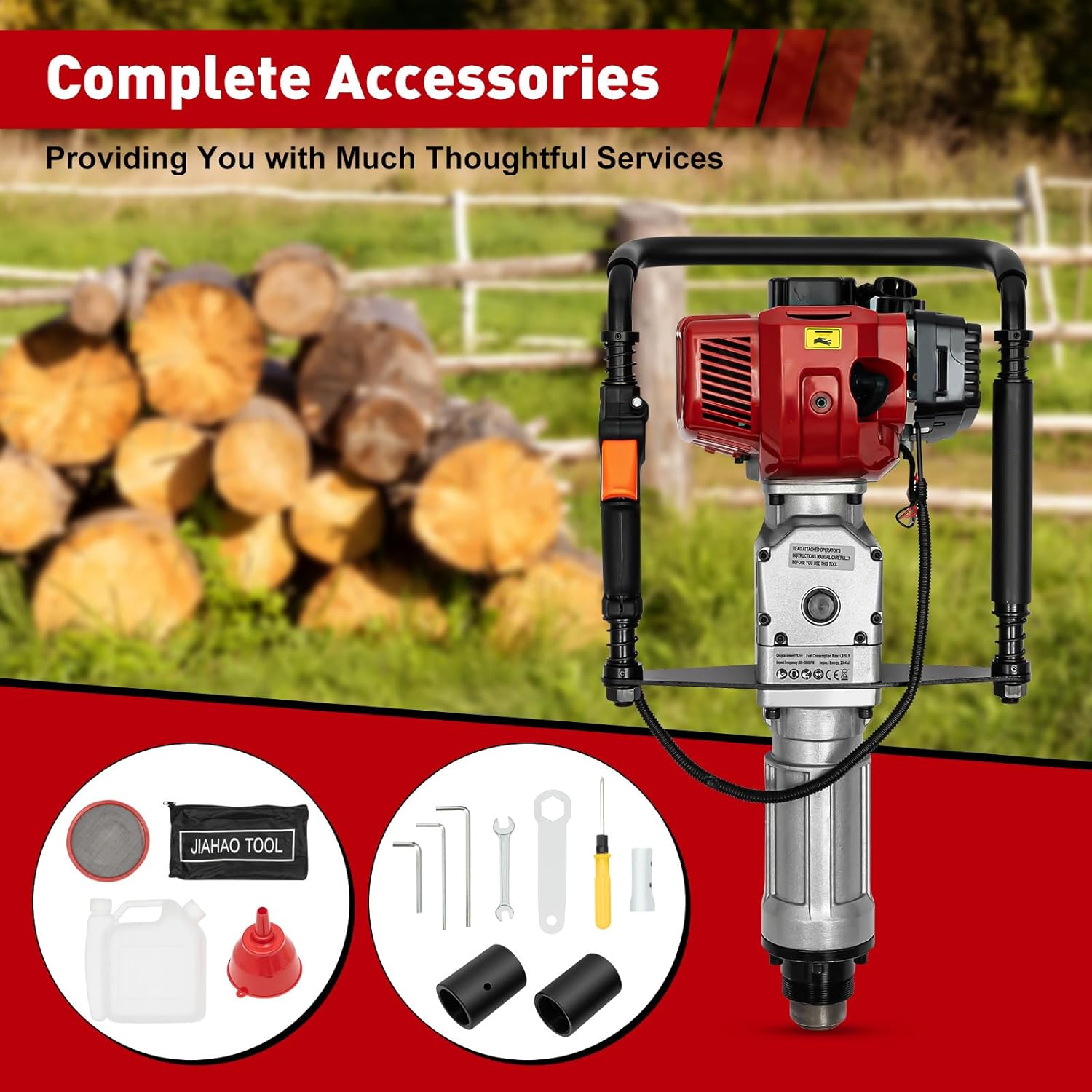 52CC 2 Stroke Powered T Post Driver,Gas-Powered T Post Driver Fence Post Pounder Driver, Heavy-duty Piling Fence/Pile Driver with 2 Post Driving Head (Speed 8500r/min)